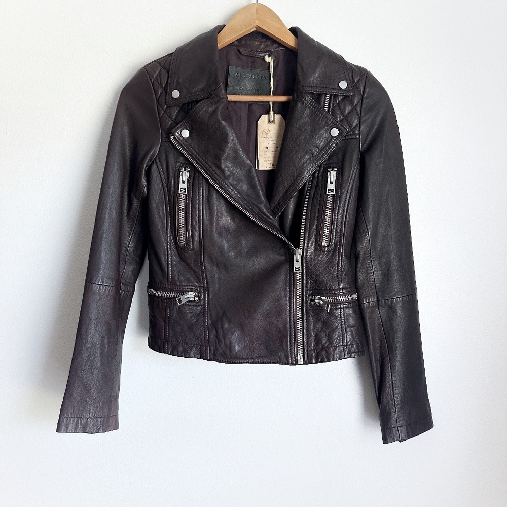 NWT All Saints Bleeker Biker Jacker - Leather - 0 - Brown - Picture 5 of 8
